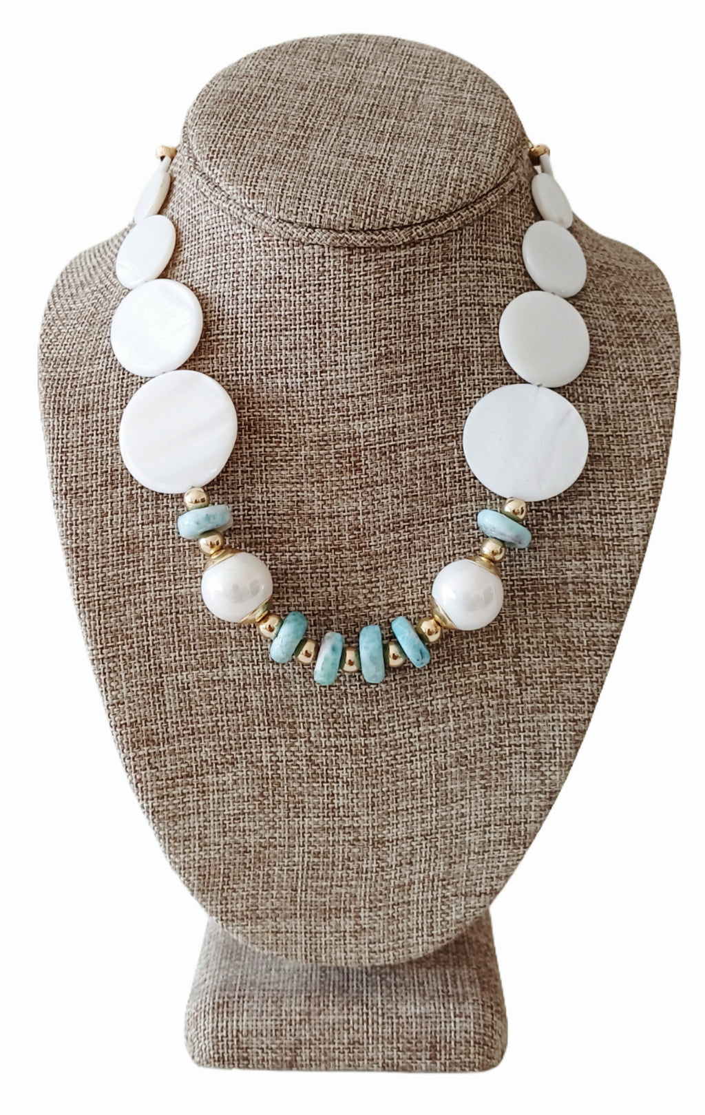 Collar Nácar redondo y Rondel de Larimar