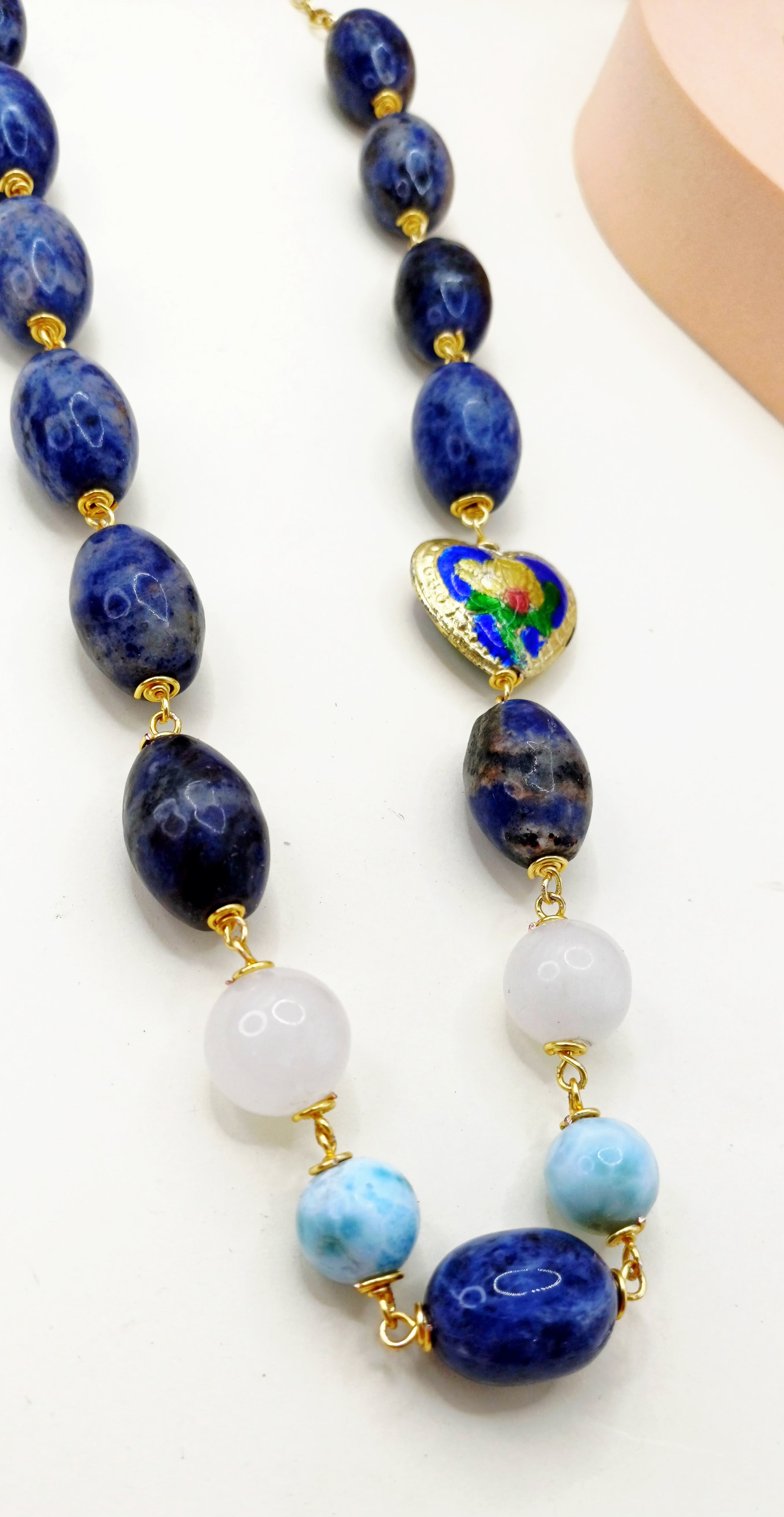 Collar de Soladita, Corazon Cloisonne, Larimar