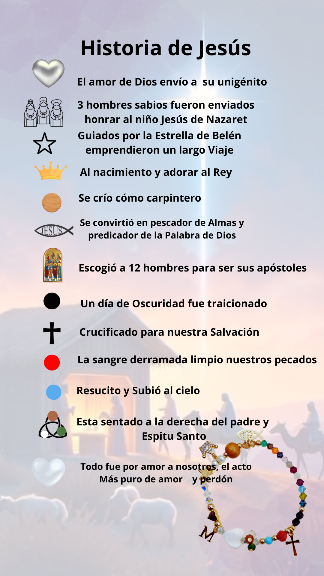 Pulsera La Hermosa Historia de Jesús  Corazón Nacar