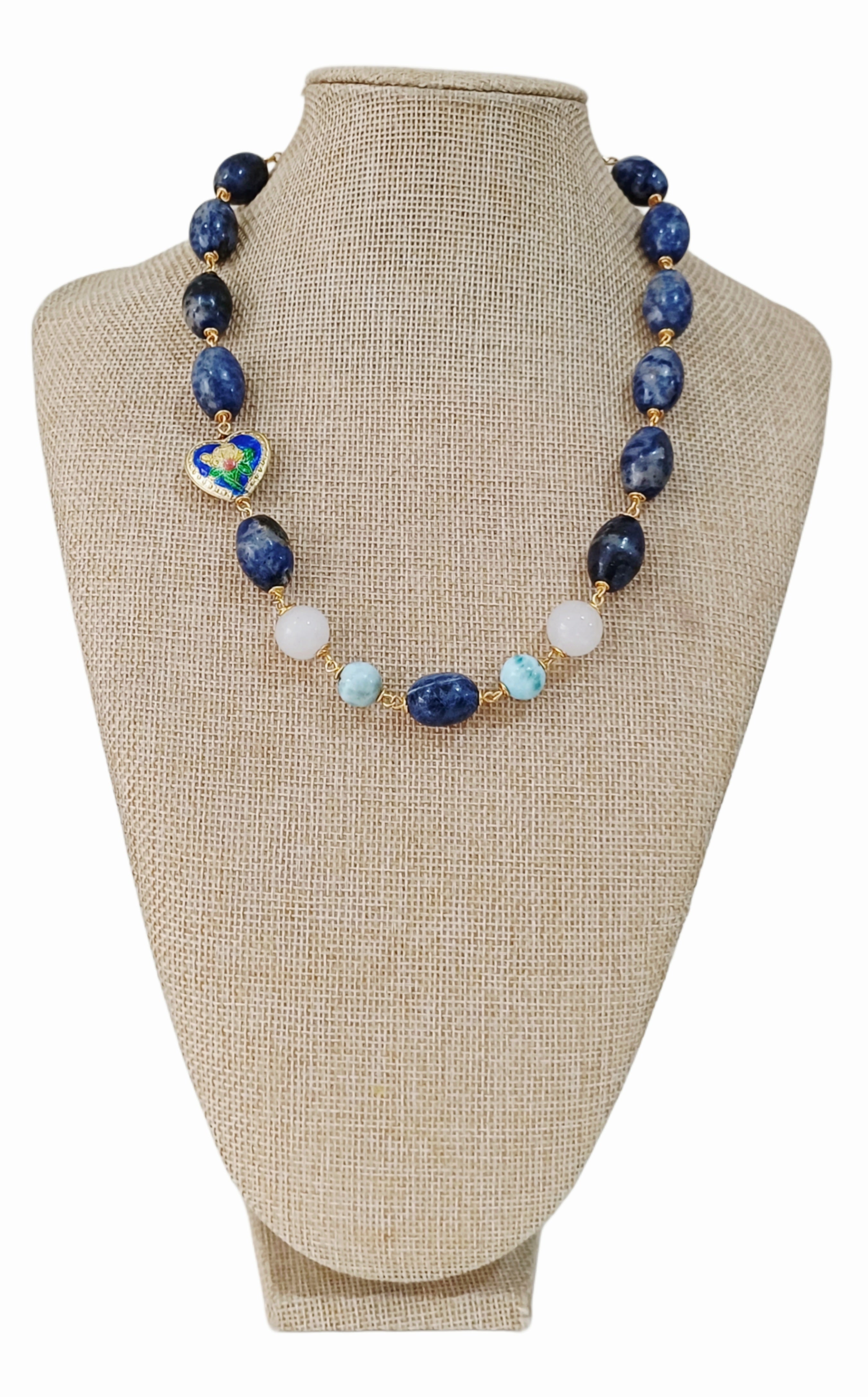 Collar de Soladita, Corazon Cloisonne, Larimar