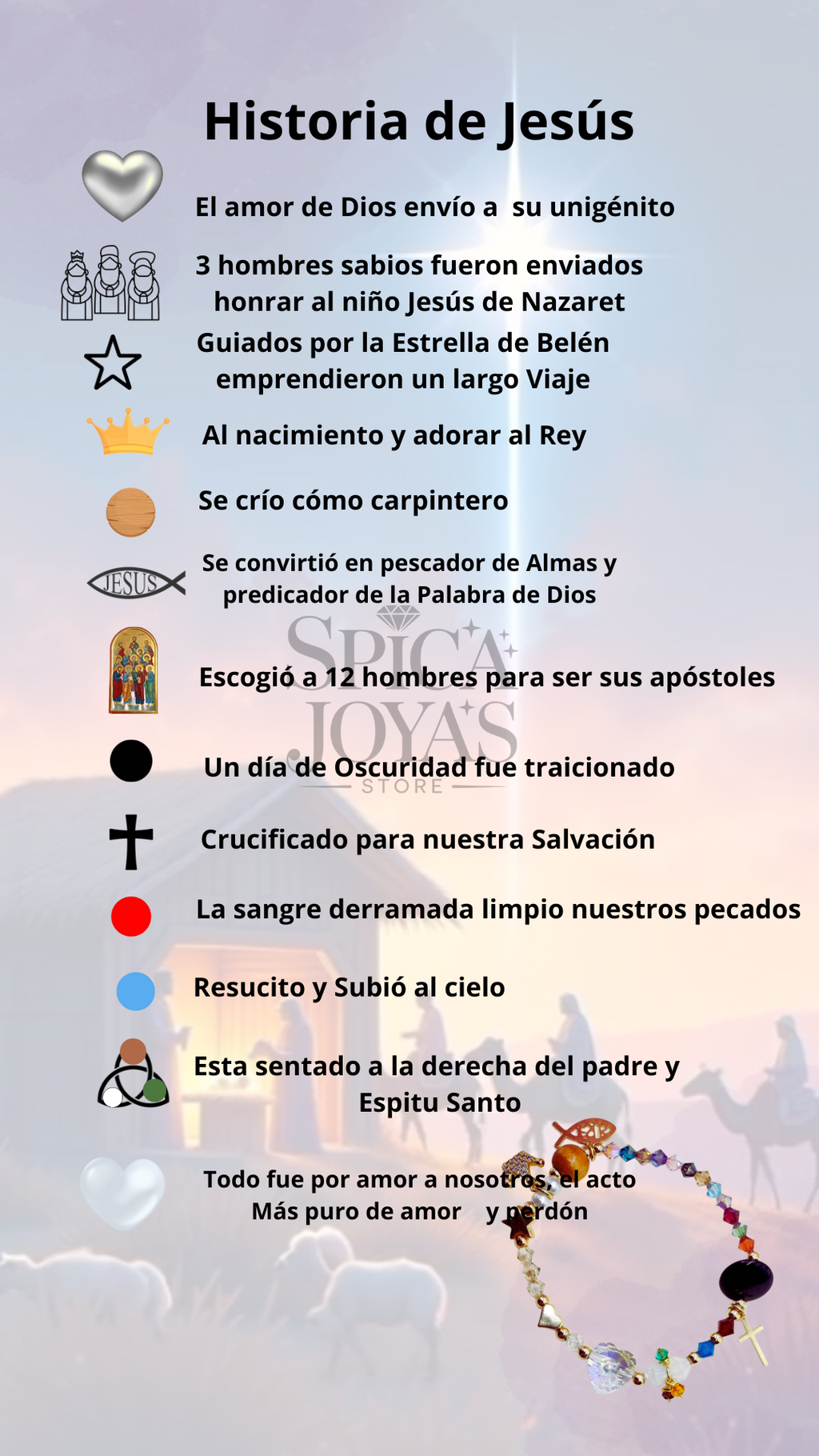 Pulsera hermosa Historia de Jesús  Corazón Aurora Boreal